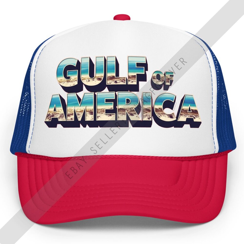 Gulf Of America Trump Maga Custom Postcard Font Foam Trucker Hat RED WHITE BLUE